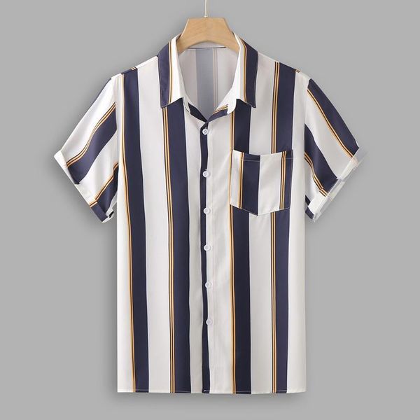 

summer mens button shirt slim fit short sleeve stripe shirt men clothing trend men casual hawaiian shirts plus size 5.12, White;black