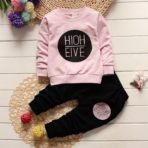 

baby girls clothes high five letter suits baby boys clothing sets children suits clothes 2pcs t-shirt pants kids set spring fall, White