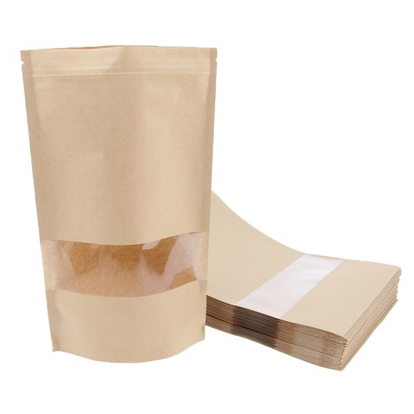 

50x kraft paper stand up bag self sealing resealable food storage pouch