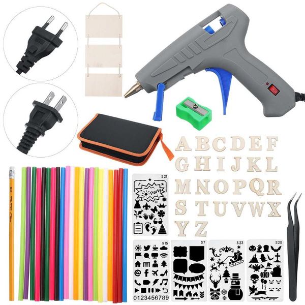 

57pcs 30w melt glue guns stencil set diy wood soldering carft pyrography kit eu/us plug electric heat temperature tool