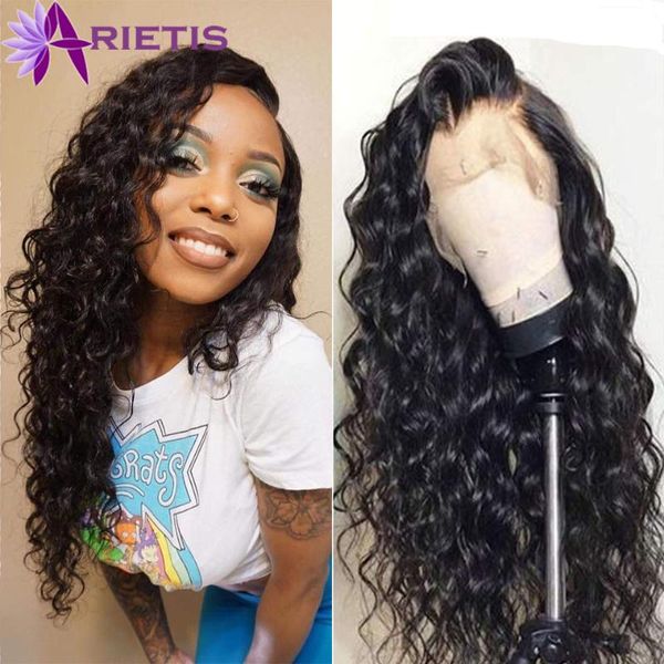 

13x4 water wave wig glueless lace front human hair wigs for black women preplucked hairline remy 13x4 lace frontal wig peruvian, Black;brown