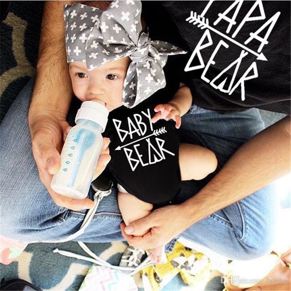 

2019 fashion summer family matching tshirt clothes papa bear mama bear and baby bear cute printing trendy outfits, White;black