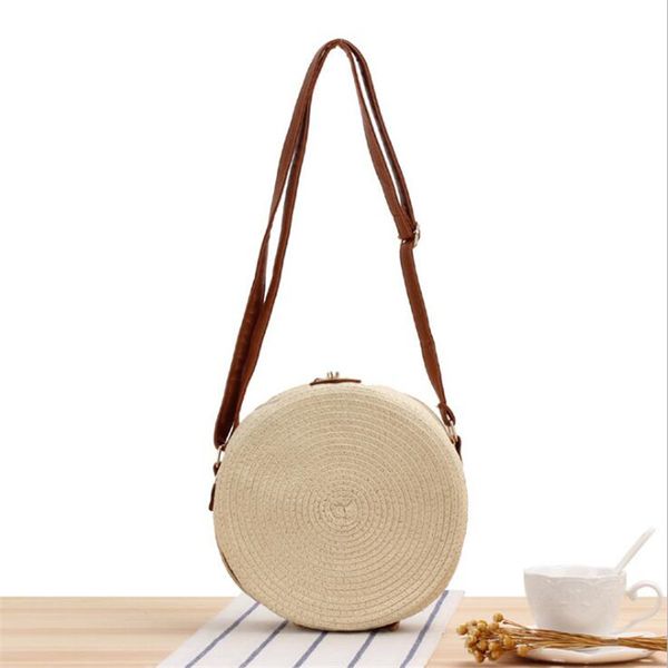 

2020 women round shaped straw shoulder bags summer beach holiday totes fashion leather belt bags drop shipping mn1710