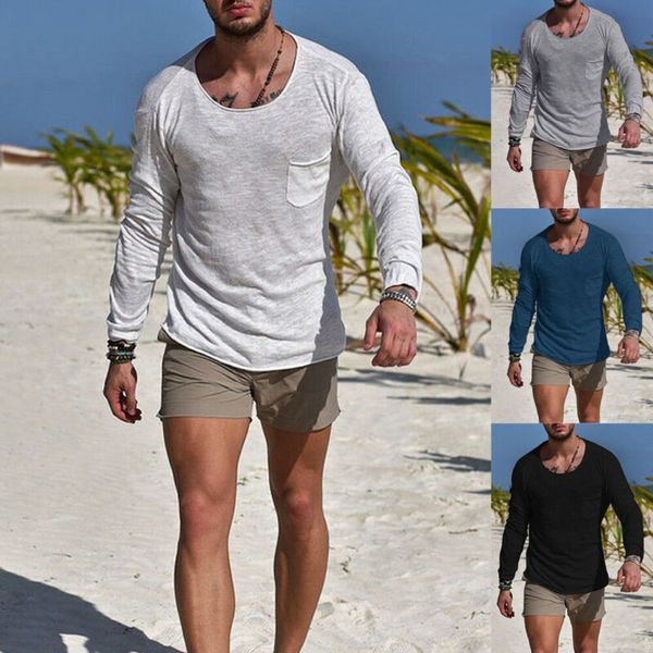 

модные мужские slim fit o образным вырезом с длинным рукавом мышцы йога рубашки, White;red