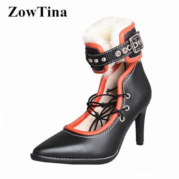 

pointed toe women autumn pumps black leather dress party prom stilettos studded ankle warp high heels blue tenis zapatos mujer