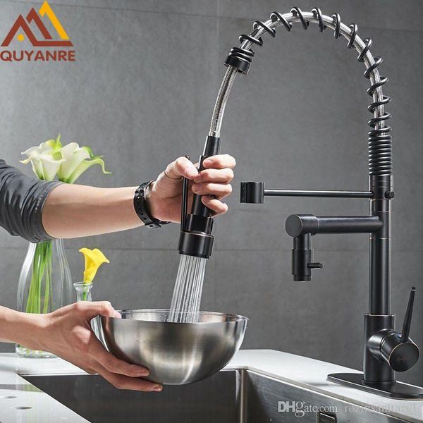 

blackend spring kitchen faucet pull out side sprayer dual spout single handle mixer tap sink faucet 360 rotation kitchen faucets
