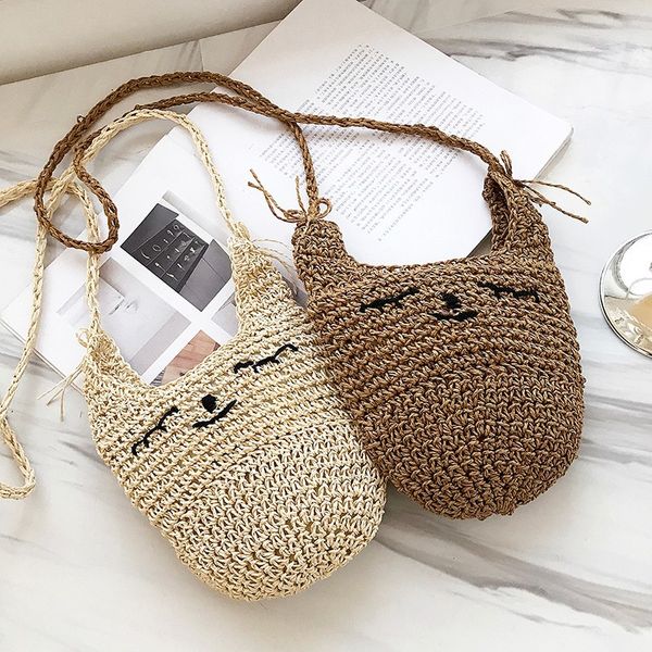 

new kitten straw bag hand-woven shoulder bag summer messenger bolsa de paja de verano