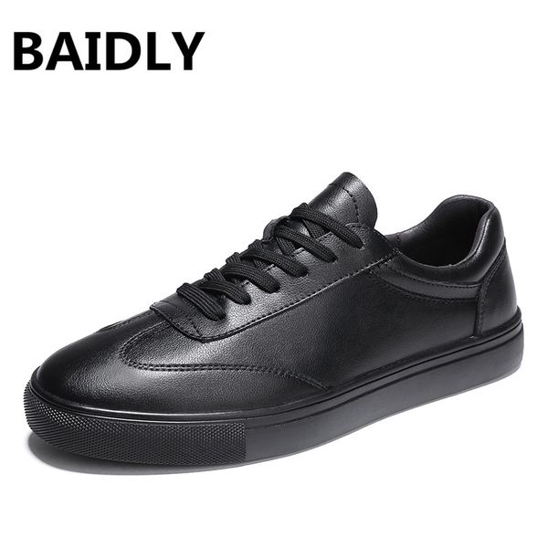 

baidly mens sneakers casual shoes autumn/winter genuine leather shoes mens lace up flats fashion male footwear big size 37-46, Black