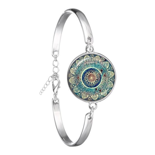 

charm mandala art picture bracelet henna yoga om symbol zen buddhism glass cabochon chain bangle jewellery for women men gift, Black