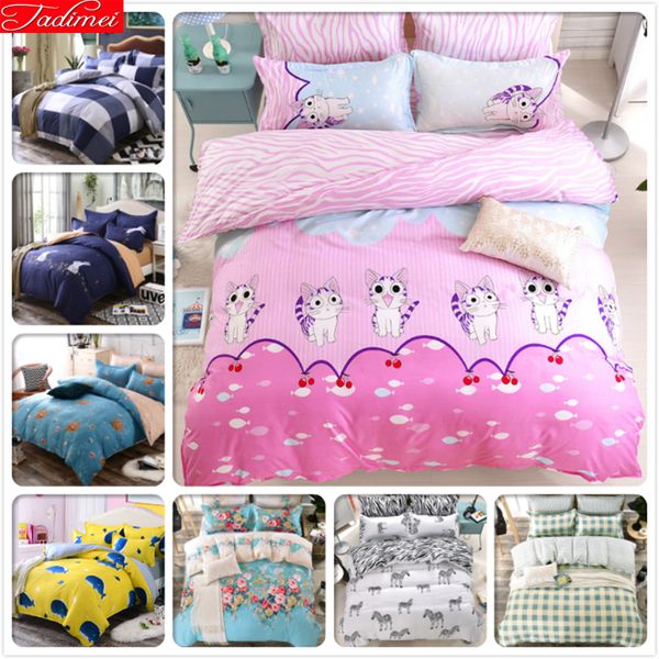 

cute kitty cat pattern pink duvet cover 3/4 pcs bedding set kids child soft bed linens single full double  size quilt case