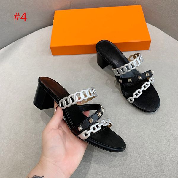 

fashion medium heel slippers summer luxury woman beach alphabet slippers designer rough sandals genuine leather woman shoes 35-42, Black