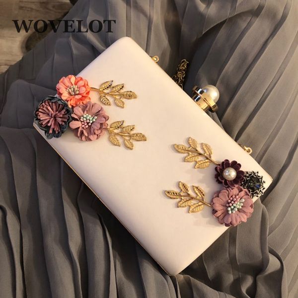 

fashion women leather evening bag dinner party lady wedding flower clutch purse(white