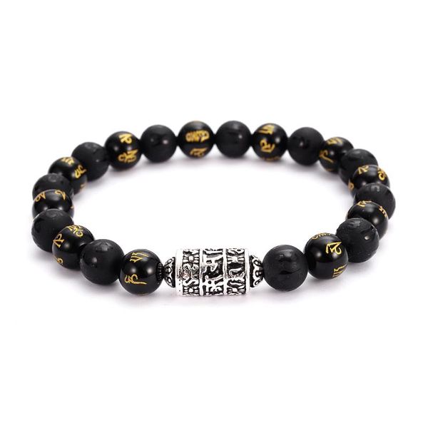 

six true words buddhist mala bracelets men women prayer reiki healing yoga jewelry, Black