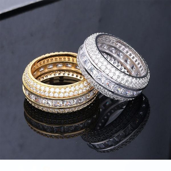 

hip hop iced out square циркон пять рядов бриллиантом золото с серебряным покрытием мужской низина кольцо полный cz палец кольцо, Silver