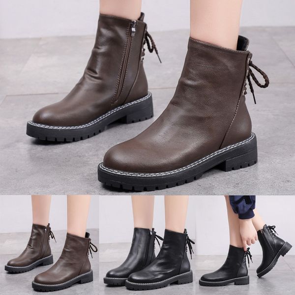 

fashion women square heels keep warm solid color snow short boot round toe shoes, Black
