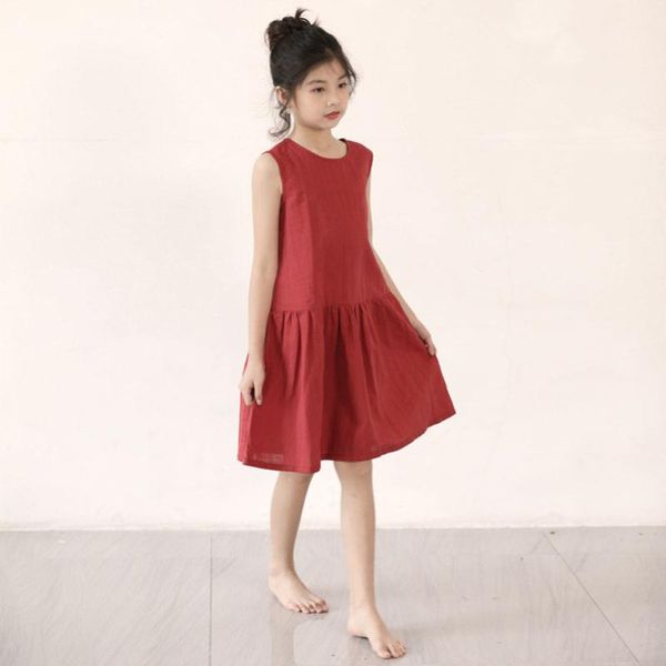 

yourseason brief girls summer cotton dress 2020 big girl sleeveless casual red dresses fashion clothes o neck, Red;yellow