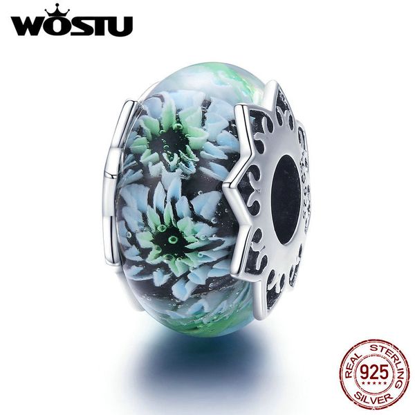 

wostu стерлингового серебра 925 cyan хризантема murano шариков шарма браслет ожерелье оригинальный подарок ювелирных изделий cqc1011, Blue;slivery