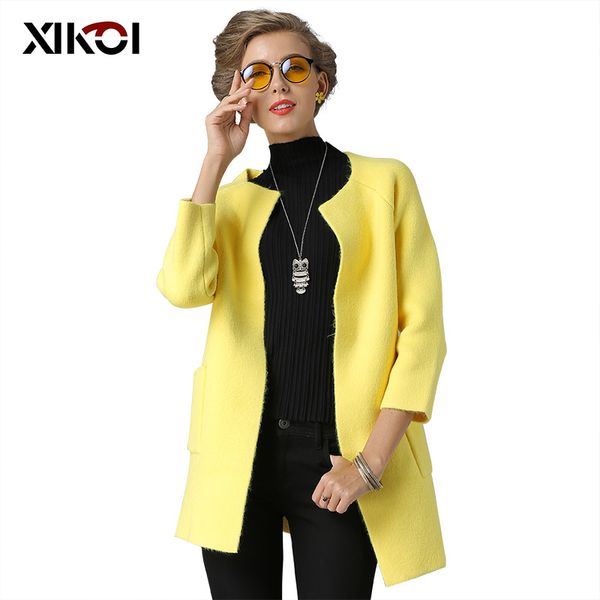 

xikoi 2018 womens knitted cardigans sweaters fashion casual o-neck open stitch thick with pockets woman cardigan coat, White;black