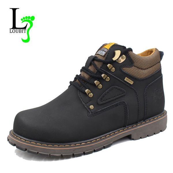 

2019 winter shoes men work boots with fur plus size 47 warm ankle boots lace up split leather men shoe fashion snow boot nonslip, Black