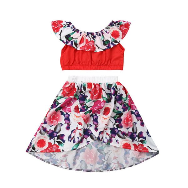 

1-5t toddler kids baby girl flower clothes set boho beach summer floral skirts dress set cute princess outfits, White