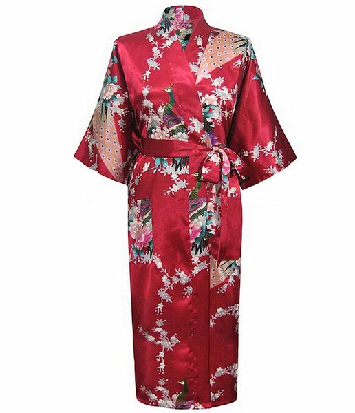 

new arrival burgundy ladies summer nightgown long style robe bath gown kimono yukata gown size s  l xl xxl xxxl a-113, Black;red