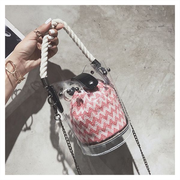 

jelly transparent bag female 2018 new tide summer bucket bag korean version ins super fire chain slung small bag