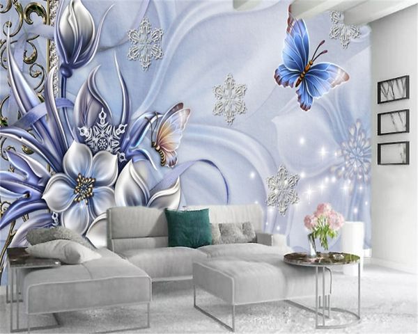 

custom 3d flower wallpaper hd stereo 3d relief flower butterfly custom luxury blue floral silk wallpaper
