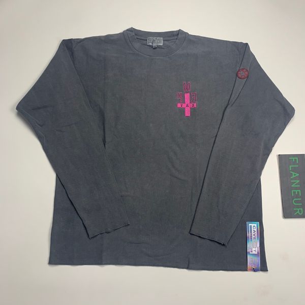 

мужские дизайнерские футболки 19fw cavempt промытый серый крест вышивка патч модный бренд high street с длинным рукавом футболка повседневна, White;black