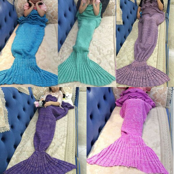 

3 size mermaid tail blanket yarn knitted handmade crochet mermaid blanket kids baby throw bed wrap super soft sleeping bed