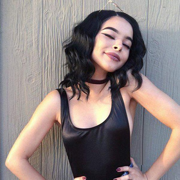 

aimeya black bob wave synthetic lace front wigs for women with middle part heat resistant short hair wig half hand tied wigs