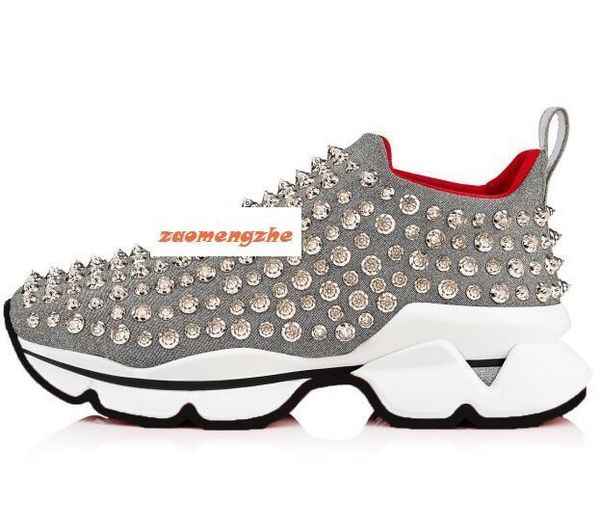 

red bottom spike sock sneakers, red sole flats with krystal spikes, 30mm black & white donna flats for women & men us 7