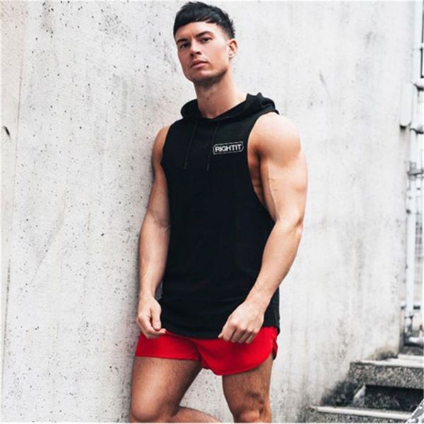 

mens hooded vest casual man sportswear workout loose soft comfort tank summer muscle male sleeveless tees vests tanks, White;black