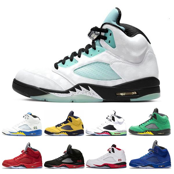 

new 5 5s mens basketball shoes island green trophy room ice blue laney fab sp fire red sports sneakers size 7-13