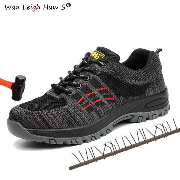 

size 36-46 work boots men construction outdoor steel shoes men breathable anti-piercing anti-mite safety shoes, Black