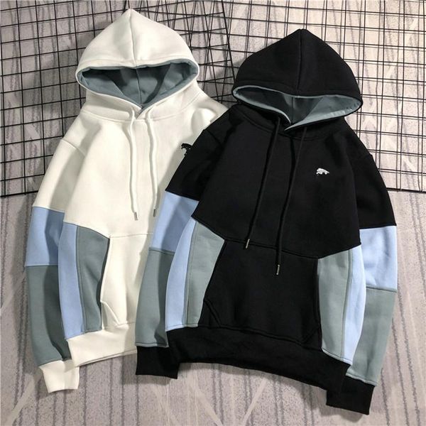 

кофты пуловер с капюшоном топы мода бренд леопарда печатных мужская толстовки лоскутное флис дизайнер свободный, Black