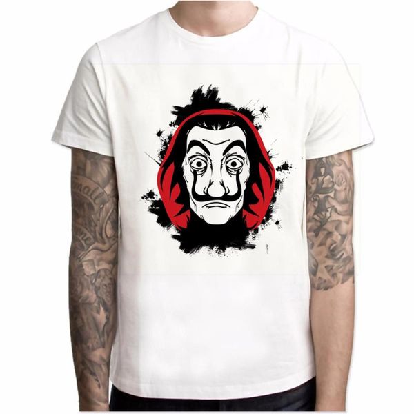 

fashion t shirt men funny design la casa de papel shirt money heist tees tv series tshirts men short sleeve house of paper polyester tees, White;black