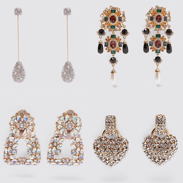 

dvacaman za 2019 trendy design heart crystal drop earrings women bridal party gift jewelry rhinestone tassel long dangle earring, Silver