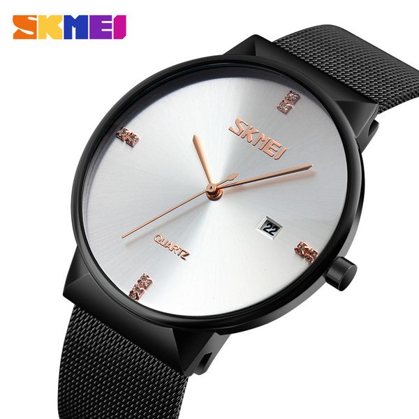 

new skmei fashion mens watches brand luxury watch men stainless steel 3bar waterproof quartz wristwatches relogio masculino, Slivery;brown
