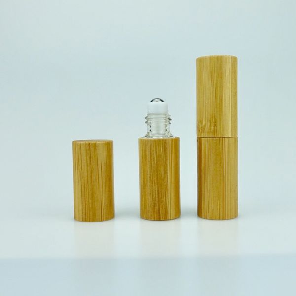 

5ml bamboo refillable empty container for perfume fragrance scent clear glass essential oil roller bottles wholesale