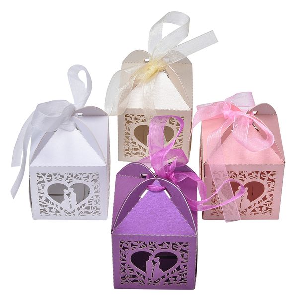 

10pcs love heart bride groom candy box party wedding hollow baby shower favors gifts candy boxes