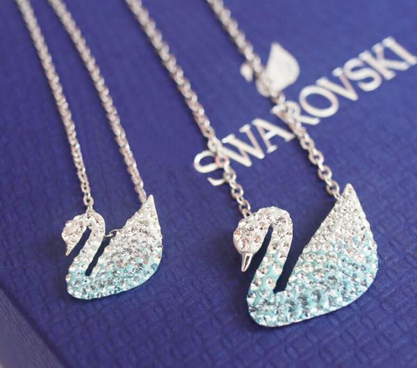

2019 famous luxury designer necklace earrings with blue crystal swan style sky blue sea blue crystal necklaces earrings jewelry, Silver
