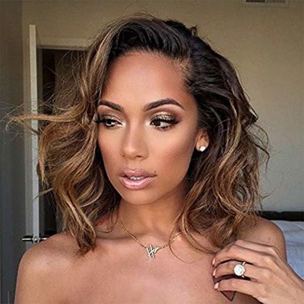Glueless Ombre Human Hair 1bt30 Short Wavy Side Part Lace Front