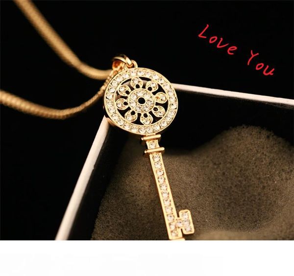 

классический выдалбливают циркон ожерелье кулон позолоченные цепи колье ожерелье старинные ключ кулон ожерелье для женщин партии костюм воро, Silver