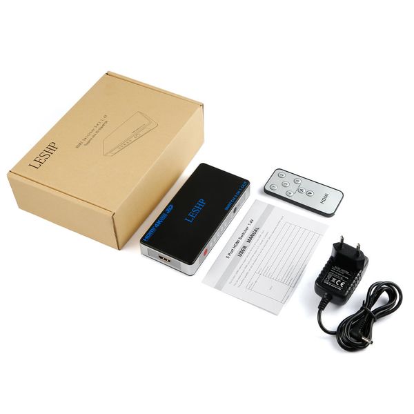 

leshp switch 5 in 1 out 5 port hdmi switcher ultra hd 4kx2k support 3d for playing games watching movies low power consumption