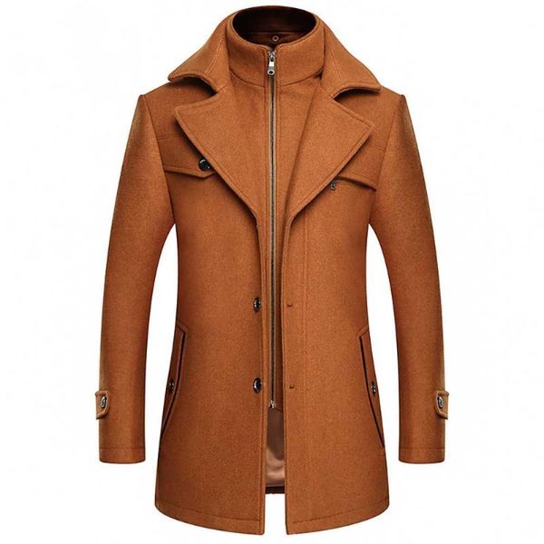 

осень зима шерсть бленды шинель мужчины плюс размер trenchcoat thic теплый длинные куртки вскользь тонкой шерсти тренч мужской одежды, Black