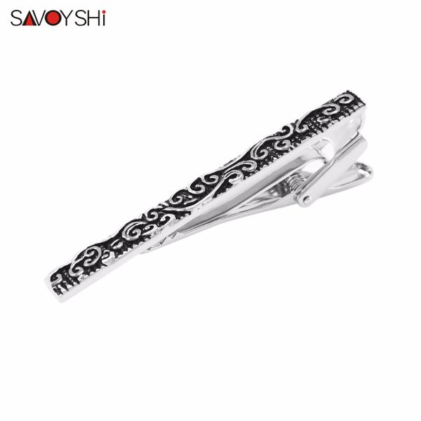 

savoyshi classic silver tie clips for men black enamel engrave pattern necktie tie bar clamp pin jewelry gifts, Silver;golden