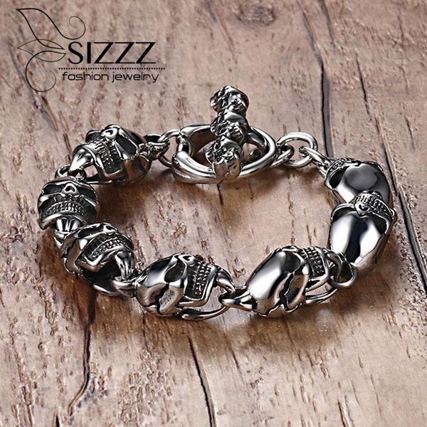 

sizzz factory spot wholesale 21cm stainless steel steamed men's punk style bracelet&bangles, Black