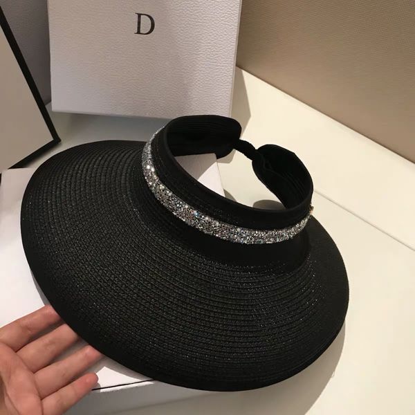 

01905-fu58666 new summer shiny diamond ribbon without straw lady sun cap women leisure holiday beach hat y200602, Blue;gray