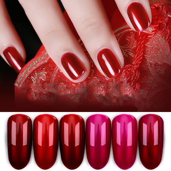 

titanium red serise gel varnish polish glitter acrylic nail glue soak off uv nail art long lasting primer lacquer polish uv, Red;pink