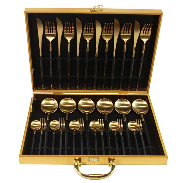 

30-pieces black gold dinnerware set 18/10 stainless steel dinner knife fork white gold cutlery set pink with giftbox